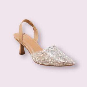 A New Day Isabel Rhinestone Slingback Heels Woven Pointed Toe Women's Size 7.5